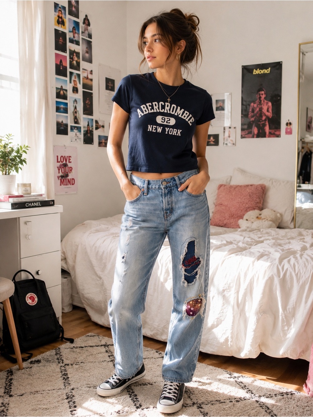 Abercrombie Boyfriend Straight Light Wash Patched Jeans
